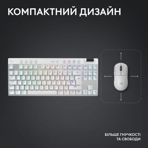 Купити Клавіатура Logitech G Pro X TKL LightSpeed Mechanical Tactile Wireless (920-012148) White - ціна в Києві, Львові, Вінниці, Хмельницькому, Франківську, Україні | інтернет-магазин TELEMART.UA фото