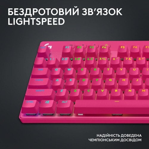 Купить Клавиатура Logitech G Pro X TKL LightSpeed Mechanical Tactile Wireless (920-012159) Magenta - цена в Харькове, Киеве, Днепре, Одессе
в интернет-магазине Telemart фото