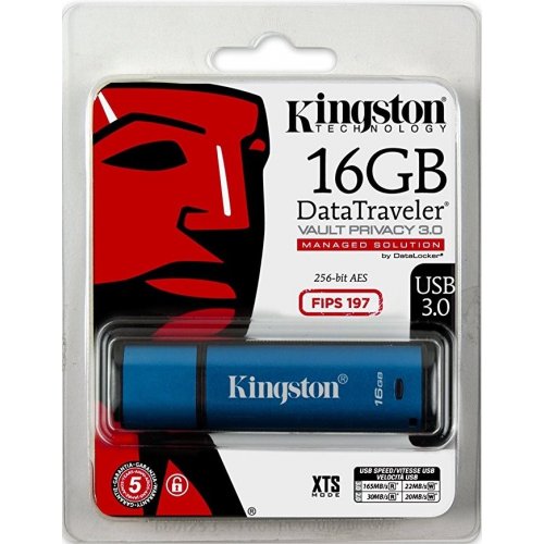 Купити Накопичувач Kingston DataTraveler Vault Privacy 16GB USB 3.0 Blue (DTVP30/16GB) - ціна в Києві, Львові, Вінниці, Хмельницькому, Франківську, Україні | інтернет-магазин TELEMART.UA фото