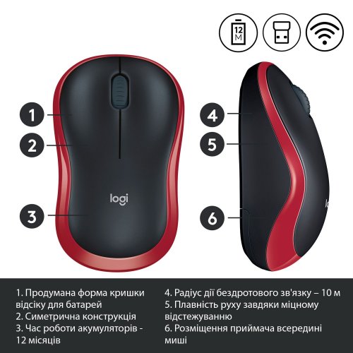 Photo Mouse Logitech Wireless Mouse M185 Red