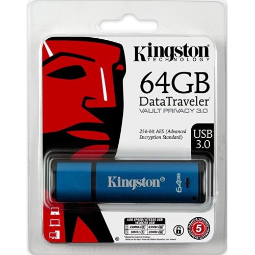Купить Накопитель Kingston DataTraveler Vault Privacy 64GB USB 3.0 Blue (DTVP30/64GB) - цена в Харькове, Киеве, Днепре, Одессе
в интернет-магазине Telemart фото