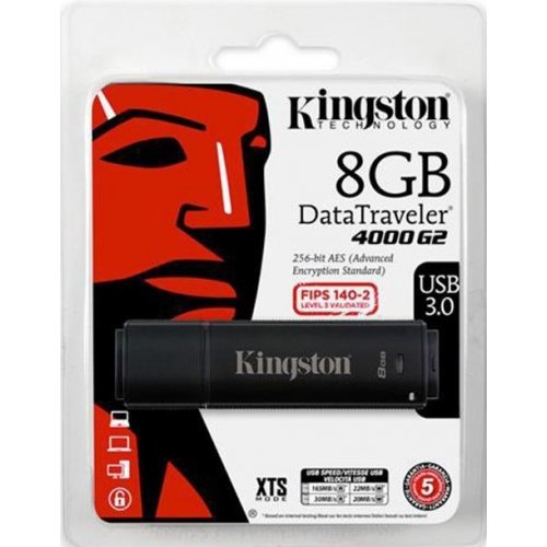 Купити Накопичувач Kingston DataTraveler 4000 G2 Metal Security 8GB USB 3.0 Black (DT4000G2/8GB) - ціна в Києві, Львові, Вінниці, Хмельницькому, Франківську, Україні | інтернет-магазин TELEMART.UA фото