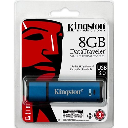 Купити Накопичувач Kingston DataTraveler Vault Privacy 8GB USB 3.0 Blue (DTVP30/8GB) - ціна в Києві, Львові, Вінниці, Хмельницькому, Франківську, Україні | інтернет-магазин TELEMART.UA фото