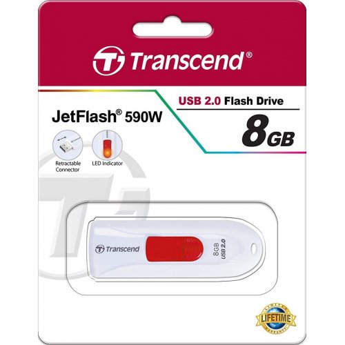 Фото Накопичувач Transcend JetFlash 590 8GB USB 2.0 White Red (TS8GJF590W)