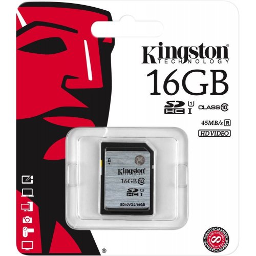 Купить Карта памяти Kingston SDHC 16GB Class 10 UHS-I (SD10VG2/16GB) - цена в Харькове, Киеве, Днепре, Одессе
в интернет-магазине Telemart фото