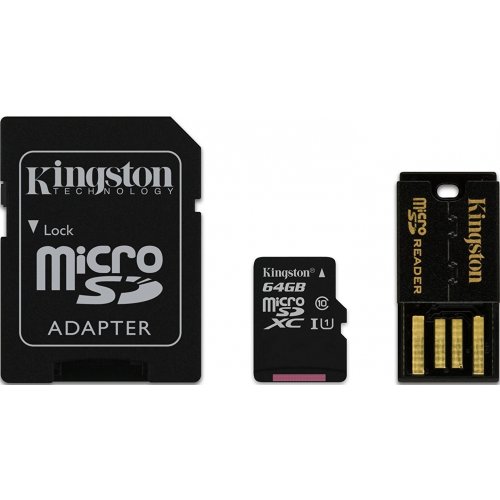 Купити Карта пам'яті Kingston microSDXC 64GB Class 10 (с адаптером и OTG-ридером) (MBLY10G2/64GB) - ціна в Києві, Львові, Вінниці, Хмельницькому, Франківську, Україні | інтернет-магазин TELEMART.UA фото