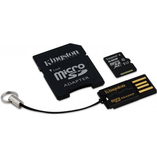 Купити Карта пам'яті Kingston microSDXC 64GB Class 10 (с адаптером и OTG-ридером) (MBLY10G2/64GB) - ціна в Києві, Львові, Вінниці, Хмельницькому, Франківську, Україні | інтернет-магазин TELEMART.UA фото