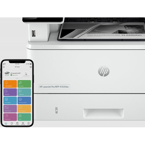 Купити БФП HP LaserJet Pro 4103fdw with Wi-Fi (2Z629A#B19) - ціна в Києві, Львові, Вінниці, Хмельницькому, Франківську, Україні | інтернет-магазин TELEMART.UA фото