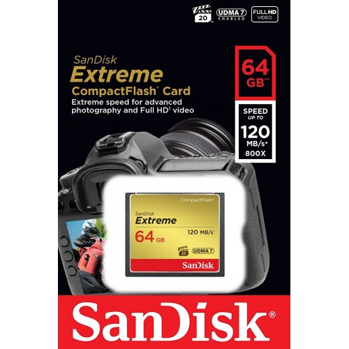 Купить Карта памяти SanDisk Compact FlashExtreme 64GB R120/W85MB/s (SDCFXSB-064G-G46) - цена в Харькове, Киеве, Днепре, Одессе
в интернет-магазине Telemart фото