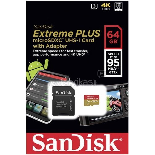 Купить Карта памяти SanDisk Extreme PLUS microSDXC 64GB Class 10 UHS-1 U3 (с адаптером) (SDSQXWG-064G-GN6MA) - цена в Харькове, Киеве, Днепре, Одессе
в интернет-магазине Telemart фото