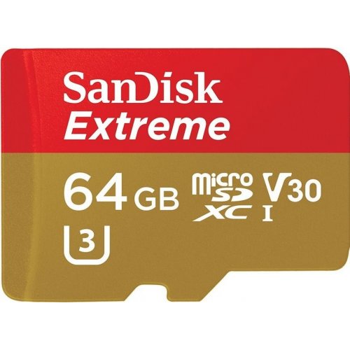 Купить Карта памяти SanDisk Extreme microSDXC 64GB Class 10 UHS-I U3 (с адаптером) (SDSQXVF-064G-GN6MA) - цена в Харькове, Киеве, Днепре, Одессе
в интернет-магазине Telemart фото