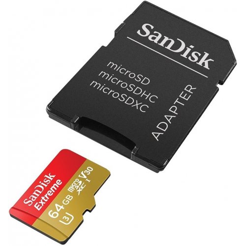 Купить Карта памяти SanDisk Extreme microSDXC 64GB Class 10 UHS-I U3 (с адаптером) (SDSQXVF-064G-GN6MA) - цена в Харькове, Киеве, Днепре, Одессе
в интернет-магазине Telemart фото