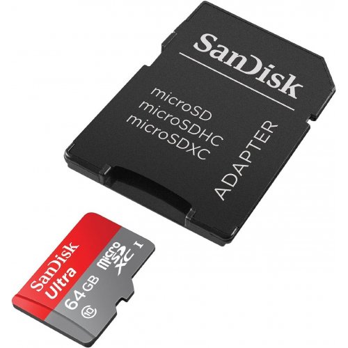 Купить Карта памяти SanDisk Ultra microSDXC 64GB Class 10 UHS-I (с адаптером) (SDSQUNC-064G-GN6MA) - цена в Харькове, Киеве, Днепре, Одессе
в интернет-магазине Telemart фото