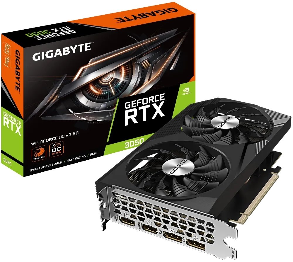 Купить Видеокарта Gigabyte GeForce RTX 3050 WINDFORCE V2 OC 8192MB  (GV-N3050WF2OCV2-8GD) с проверкой совместимости: обзор, характеристики,  цена в Киеве, Днепре, Одессе, Харькове, Украине | интернет-магазин  TELEMART.UA