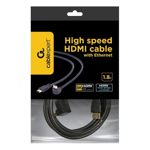 Купить Кабель Cablexpert HDMI-HDMI 1.8m v2.0 90° (CC-HDMI490-6) Black - цена в Харькове, Киеве, Днепре, Одессе
в интернет-магазине Telemart фото