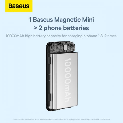 Купити Повербанк з бездротовою зарядкою Baseus Magnetic Mini Wireless 10000mAh 20W (PPCX030001) Black - ціна в Києві, Львові, Вінниці, Хмельницькому, Франківську, Україні | інтернет-магазин TELEMART.UA фото