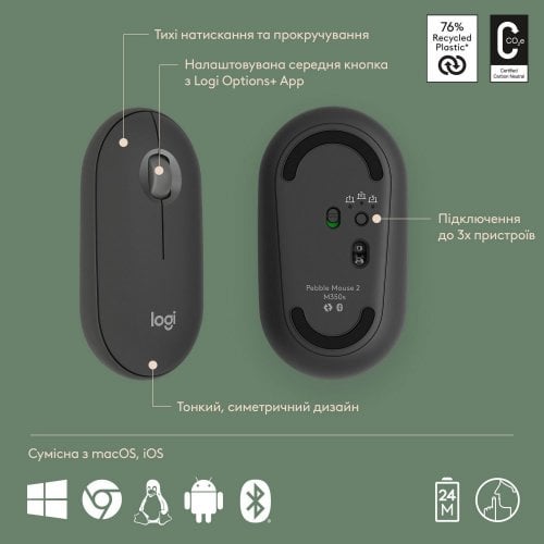 Купити Комплект Logitech Pebble 2 Combo for Mac (920-012244) Graphite - ціна в Києві, Львові, Вінниці, Хмельницькому, Франківську, Україні | інтернет-магазин TELEMART.UA фото