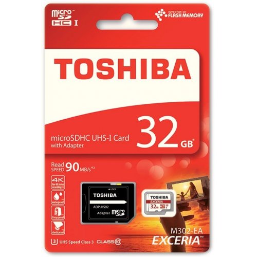 Купить Карта памяти Toshiba microSDHC Exceria 32GB Class 10 UHS-I U3 R90MB/s (с адаптером) (THN-M302R0320EA) - цена в Харькове, Киеве, Днепре, Одессе
в интернет-магазине Telemart фото