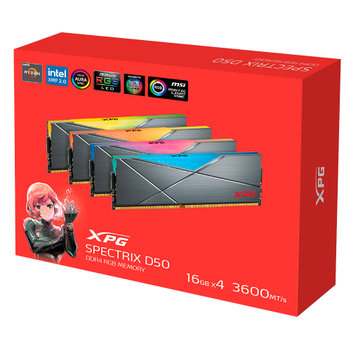 Фото ОЗП ADATA DDR4 32GB (4x8GB) 3600Mhz XPG Spectrix D50 RGB Grey (AX4U36008G18I-QCTG50)