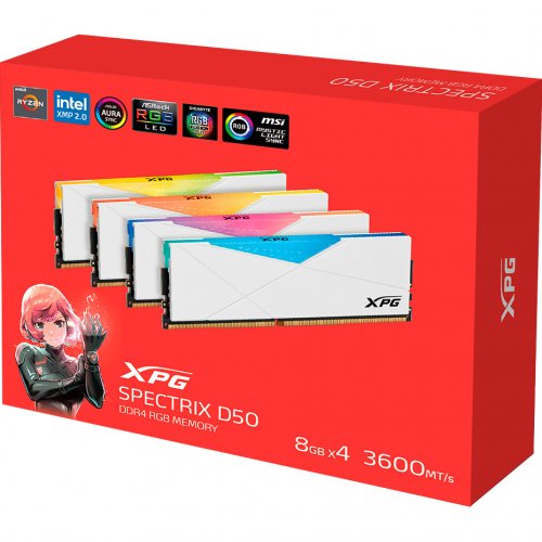 Фото ОЗУ ADATA DDR4 32GB (4x8GB) 3600Mhz XPG Spectrix D50 RGB White (AX4U36008G18I-QCWH50)