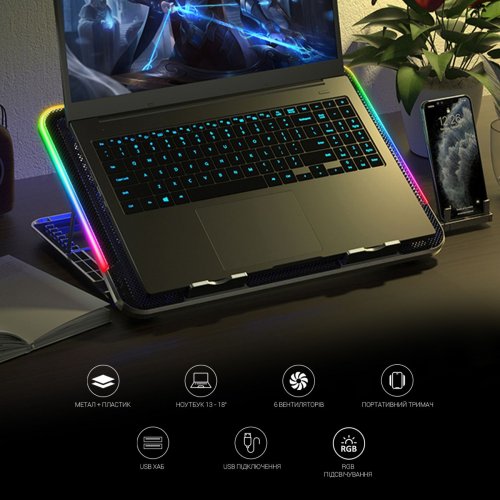 Охолоджувальна підставка для ноутбука GamePro CP670 Black купити в Україні: Київ, Львів, Хмельницький, Тернопіль, Івано-Франківськ | Низька ціна, відгуки, характеристики від TELEMART фото