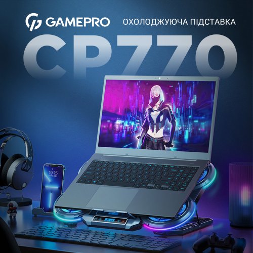 Купить Охлаждающая подставка для ноутбука GamePro CP770 Black - цена в Харькове, Киеве, Днепре, Одессе
в интернет-магазине Telemart фото