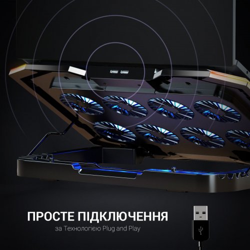 Охлаждающая подставка для ноутбука GamePro CP870 Black купить в Украине: Киев, Днепр, Харьков, Одесса  | Низкая цена, отзывы, характеристики от TELEMART фото