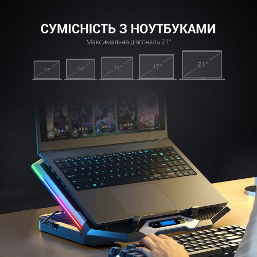 Охлаждающая подставка для ноутбука GamePro CP870 Black купить в Украине: Киев, Днепр, Харьков, Одесса  | Низкая цена, отзывы, характеристики от TELEMART фото