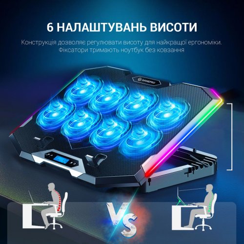 Охлаждающая подставка для ноутбука GamePro CP870 Black купить в Украине: Киев, Днепр, Харьков, Одесса  | Низкая цена, отзывы, характеристики от TELEMART фото