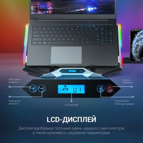 Охлаждающая подставка для ноутбука GamePro CP870 Black купить в Украине: Киев, Днепр, Харьков, Одесса  | Низкая цена, отзывы, характеристики от TELEMART фото