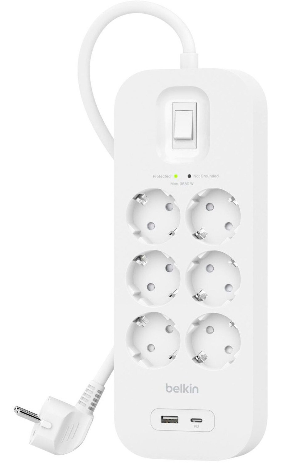 Купить Сетевой фильтр Belkin 2м 6 розеток + USB Type-C + USB ...
