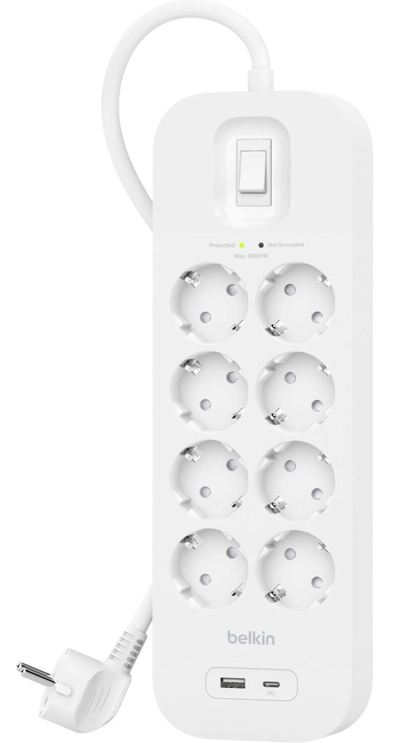 Купить Сетевой фильтр Belkin 2м 8 розеток + USB Type-C + USB ...