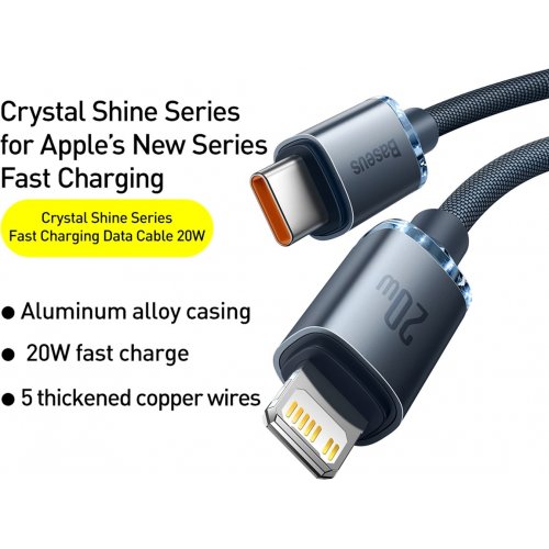 Купить Кабель Baseus Crystal Shine Series Fast Charging Data Cable USB Type-C to Lightning 20W 1.2m (CAJY000201) Black - цена в Харькове, Киеве, Днепре, Одессе
в интернет-магазине Telemart фото