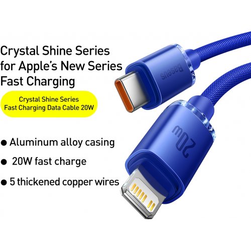Купить Кабель Baseus Crystal Shine Series Fast Charging Data Cable USB Type-C to Lightning 20W 1.2m (CAJY000203) Blue - цена в Харькове, Киеве, Днепре, Одессе
в интернет-магазине Telemart фото