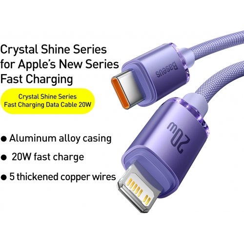 Купить Кабель Baseus Crystal Shine Series Fast Charging Data Cable USB Type-C to Lightning 20W 1.2m (CAJY000205) Purple - цена в Харькове, Киеве, Днепре, Одессе
в интернет-магазине Telemart фото