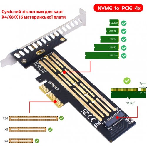 Купить Контроллер Dynamode PCI-E x4/x8/x16 to M.2 M Key (PCI-Ex4- M.2 M-key) - цена в Харькове, Киеве, Днепре, Одессе
в интернет-магазине Telemart фото