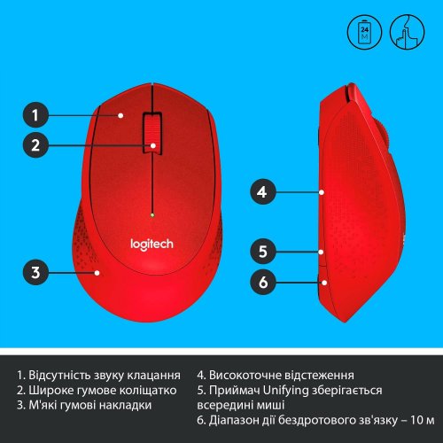 Миша Logitech M330 Silent Plus (910-004911) Red купити в Україні | Telemart фото
