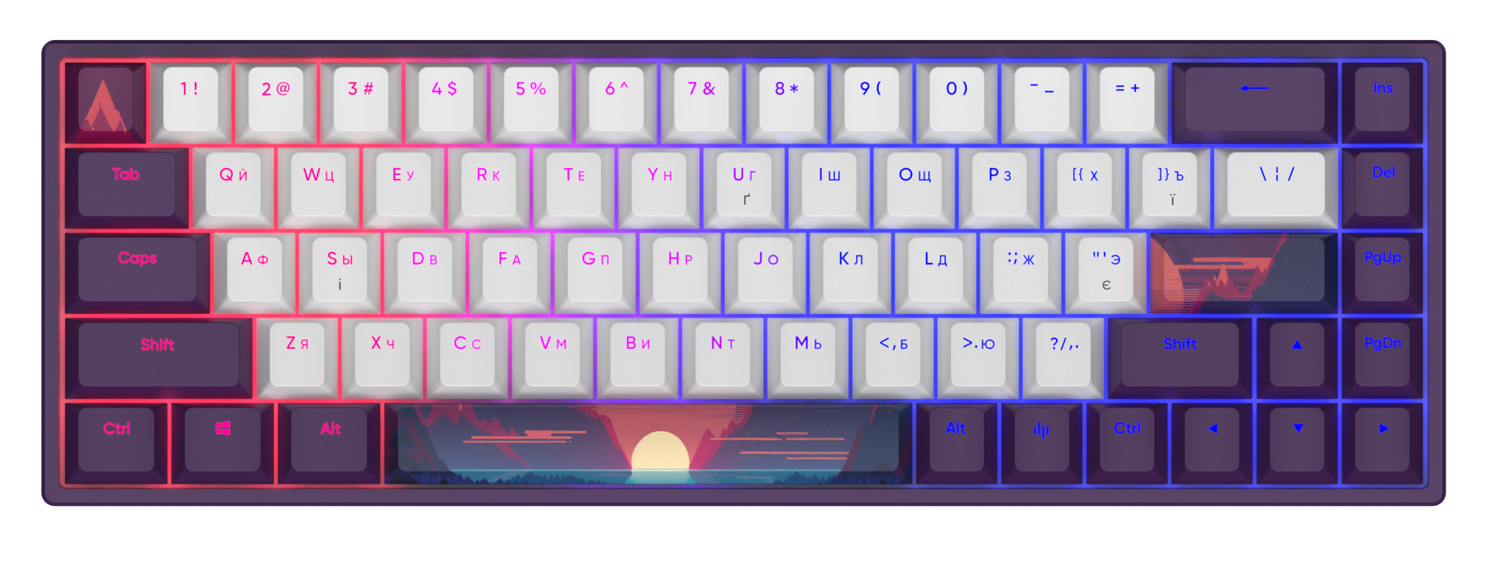 Купить Клавиатура Dark Project 68 Sunrise PBT RGB Mech G3MS Sapphire  (DPP68_GSH_SUNR_ANSI_UA) Violet/White - цена в Харькове, Киеве, Днепре,  Одессе в интернет-магазине Telemart