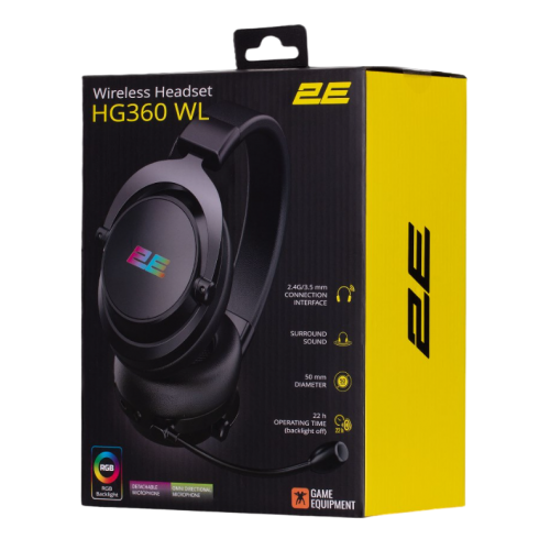 Фото Навушники 2E Gaming HG360 RGB Wireless (2E-HG360BK-WL) Black