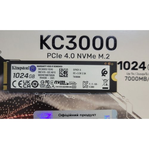 Купить Уценка ssd-диск Kingston KC3000 3D NAND TLC 1TB M.2 (2280 PCI-E) NVMe x4 (SKC3000S/1024G) (Следы использования, 618263) с проверкой совместимости: обзор, характеристики, цена в Киеве, Днепре, Одессе, Харькове, Украине | интернет-магазин TELEMART.UA фото