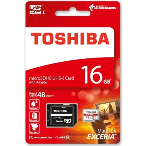 Карта пам'яті Toshiba microSDHC 16GB Class 10 UHS-I (с адаптером) (THN-M301R0160EA) купити в Україні | Telemart фото