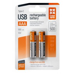Аккумуляторная батарея ColorWay AAA USB Type-С Li-Pol 590mAh 1.5V 2 шт. (CW-UBAAA-09)