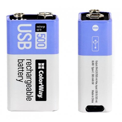 Купить Аккумуляторная батарея ColorWay 6LR61 USB Type-С Li-Pol 390mAh 9V 1 шт. (CW-UB9V-06) - цена в Харькове, Киеве, Днепре, Одессе
в интернет-магазине Telemart фото