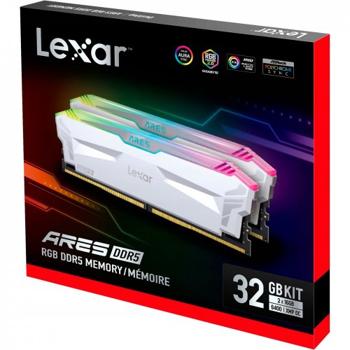 Photo RAM Lexar DDR5 32GB (2x16GB) 6400Mhz Ares RGB White (LD5EU016G-R6400GDWA)