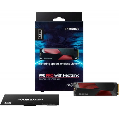 Купить SSD-диск Samsung V-NAND TLC 990 Pro 4TB M.2 with heatsink (2280 PCI-E) NVMe x4 (MZ-V9P4T0GW) с проверкой совместимости: обзор, характеристики, цена в Киеве, Днепре, Одессе, Харькове, Украине | интернет-магазин TELEMART.UA фото