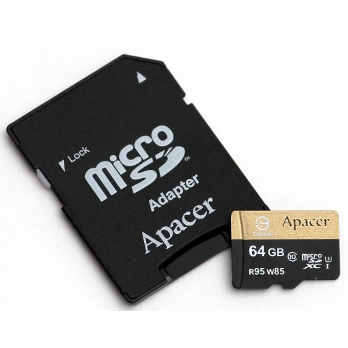 Купить Карта памяти Apacer microSDHC 64GB Class 10 UHS-I R95/W85MB/s U3 (с адаптером) (AP64GMCSX10U4-R) - цена в Харькове, Киеве, Днепре, Одессе
в интернет-магазине Telemart фото