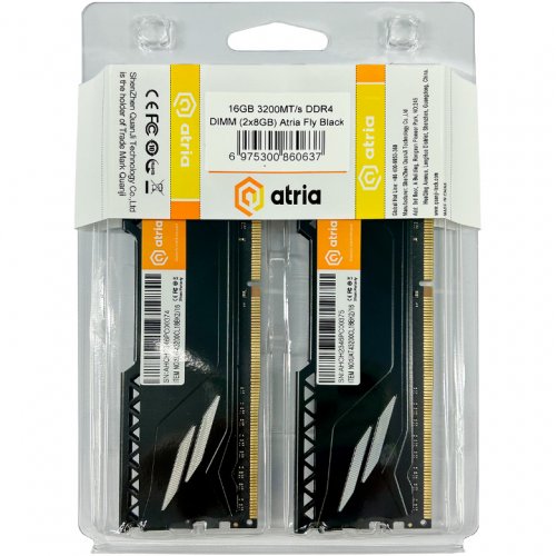 Фото ОЗУ ATRIA DDR4 16GB (2x8GB) 3200Mhz Fly Black (UAT43200CL18BK2/16)