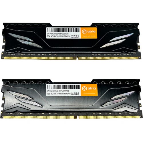 Photo RAM ATRIA DDR4 32GB (2x16GB) 3200Mhz Fly Black (UAT43200CL18BK2/32)