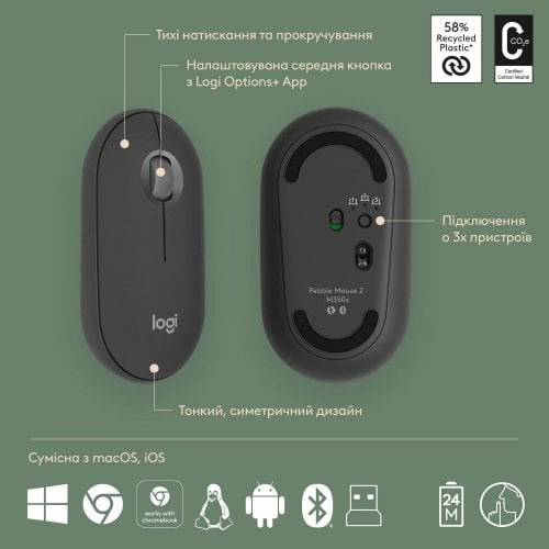 Купить Комплект Logitech Pebble 2 Combo (920-012239) Graphite - цена в Харькове, Киеве, Днепре, Одессе
в интернет-магазине Telemart фото