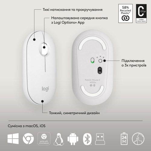 Купити Комплект Logitech Pebble 2 Combo (920-012240) White - ціна в Києві, Львові, Вінниці, Хмельницькому, Франківську, Україні | інтернет-магазин TELEMART.UA фото